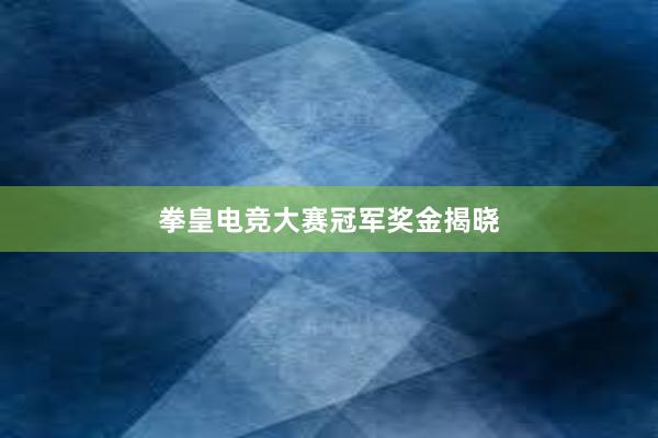 拳皇电竞大赛冠军奖金揭晓